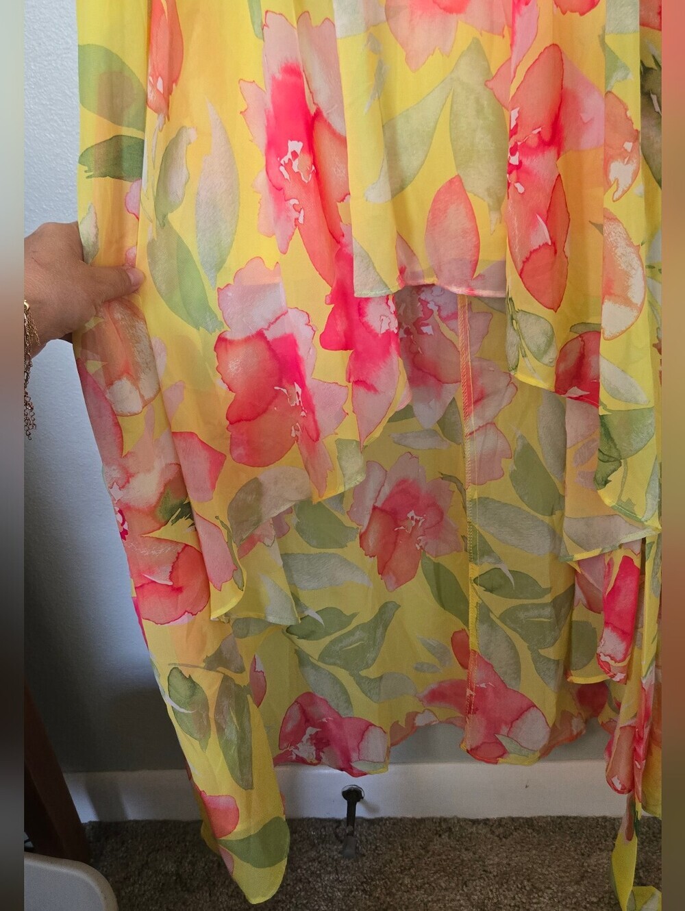 ELIZA J | NWT Yellow Pink Floral Halter Neck High Low Belted Dress Size 18 - Picture 10 of 13
